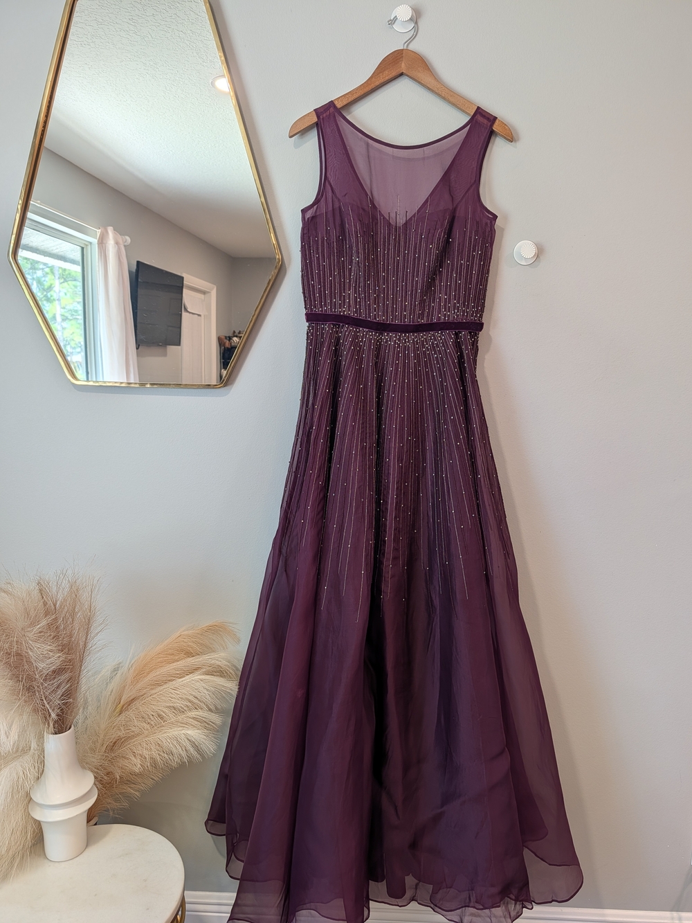Pamella Roland Sleeveless Purple Beaded Chiffon Dress